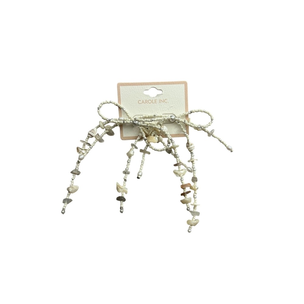 Carole Inc Beaded Bow Drop Earrings Womens OS White NEW Shell Pearl Coastal Boho